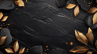 黑金大理石与金叶背景图