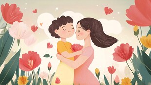 母子花海相拥温馨瞬间