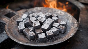 铁锅中的金属块正被加热