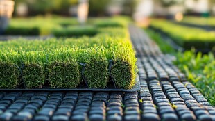 整齐排列的人工草皮卷