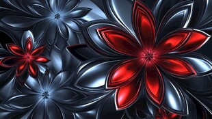 金属质感红蓝花卉图案