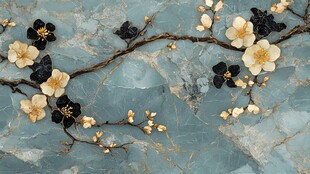 蓝玉背景下的精致梅花装饰