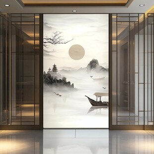 中式山水玄关壁画意境美