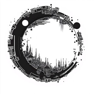 中式建筑与几何元素环形图案