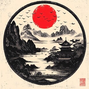 中式山水圆景图