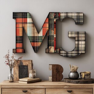 复古格子字母装饰墙面摆件