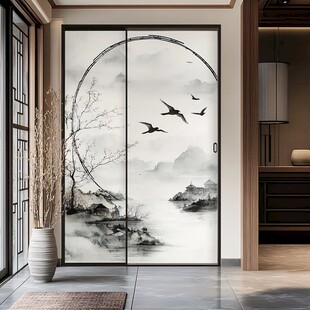 中式水墨风移门装饰画