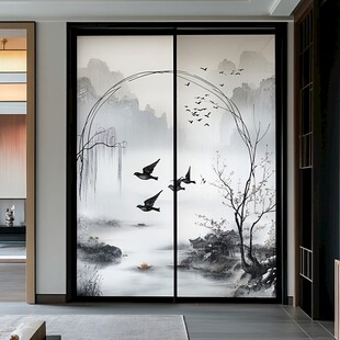 中式山水墨韵移门装饰画