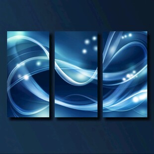 蓝色动感线条三联装饰画