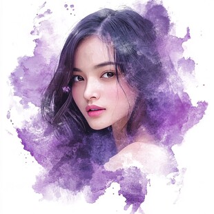 水彩风格美丽女性肖像