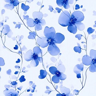 蓝色花卉水彩无缝图案