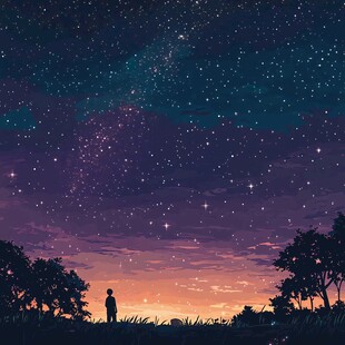 仰望星空的孤独身影