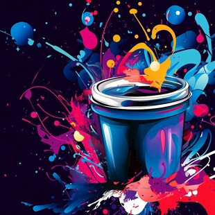 彩色油漆桶的创意喷溅画面