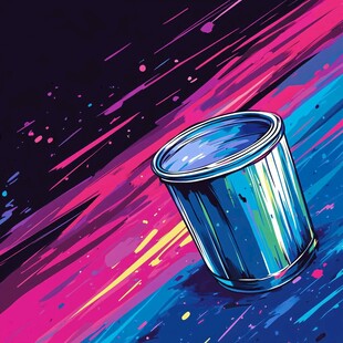 彩色泼墨中的蓝色油漆桶