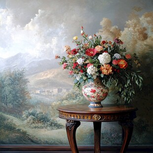 古典花瓶中的多彩花卉摆饰