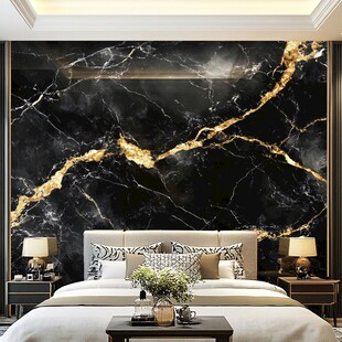 奢华黑金大理石卧室背景墙
