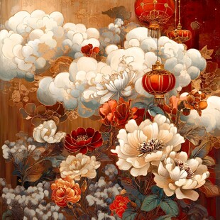 繁花云间红灯映瑞景