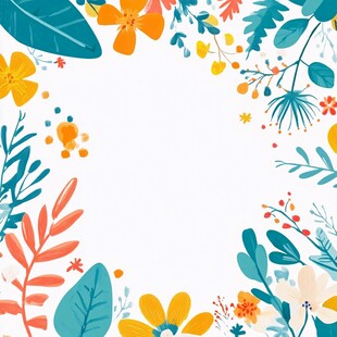 多彩花卉边框装饰图案