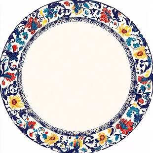中式精美花卉纹陶瓷盘边