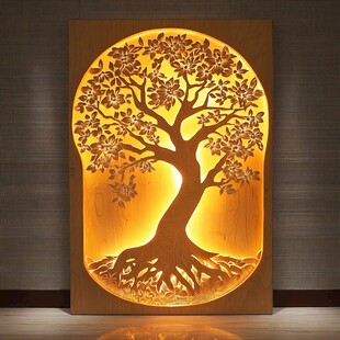 发光生命树木雕装饰画