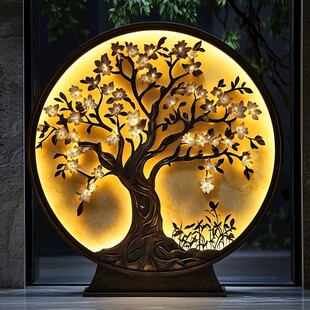 中式树影镂空发光装饰摆件