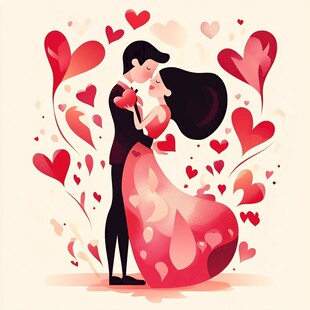 浪漫情侣甜蜜拥吻时刻