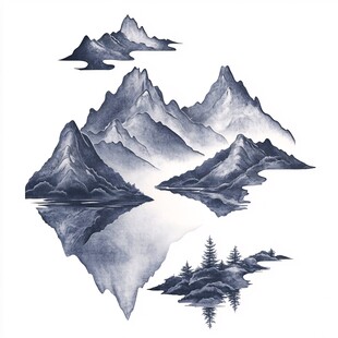 水墨山水倒影图