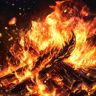 熊熊燃烧的篝火