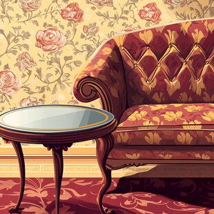 复古风沙发与圆桌装饰场景