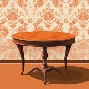 复古圆桌搭配古典花纹墙纸