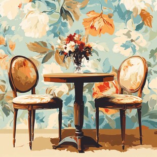 复古花卉风桌椅装饰场景
