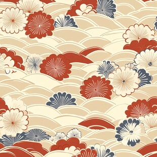 日式和风花卉波浪纹图案