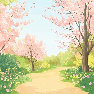 春日樱花小径浪漫风景