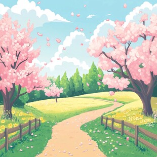 春日樱花小径唯美风光