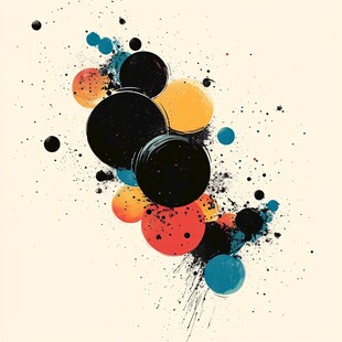 抽象多彩墨点圆形艺术图案
