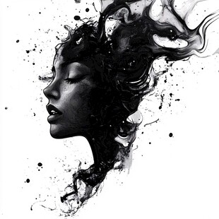 水墨风格女性抽象艺术头像