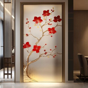中式红梅玄关艺术背景墙