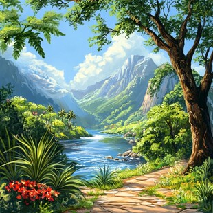 山间小径旁的秀丽河谷风光