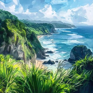 海岸青山间的梦幻风光