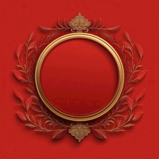 红色金边圆形华丽装饰框