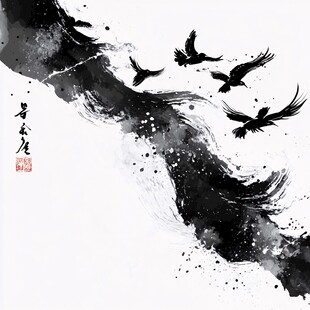 墨韵飞鸟图
