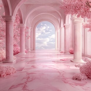 梦幻粉色浪漫拱廊空间