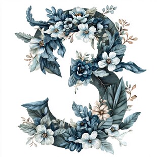 花卉装饰的数字3艺术图案