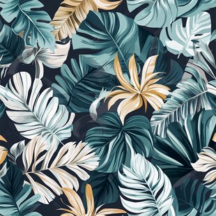 热带植物叶片无缝图案