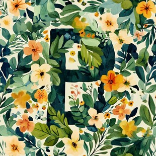 花卉环绕的字母B图案