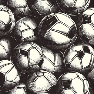 黑白手绘足球堆叠图案
