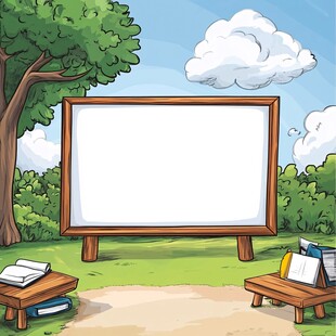 户外空白画板与书籍场景
