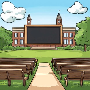 校园露天影院场景插画