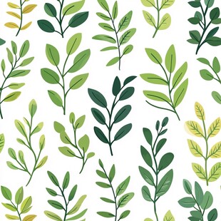 清新绿叶植物无缝图案