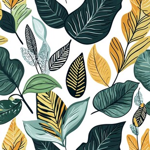 热带风多彩叶片图案背景
